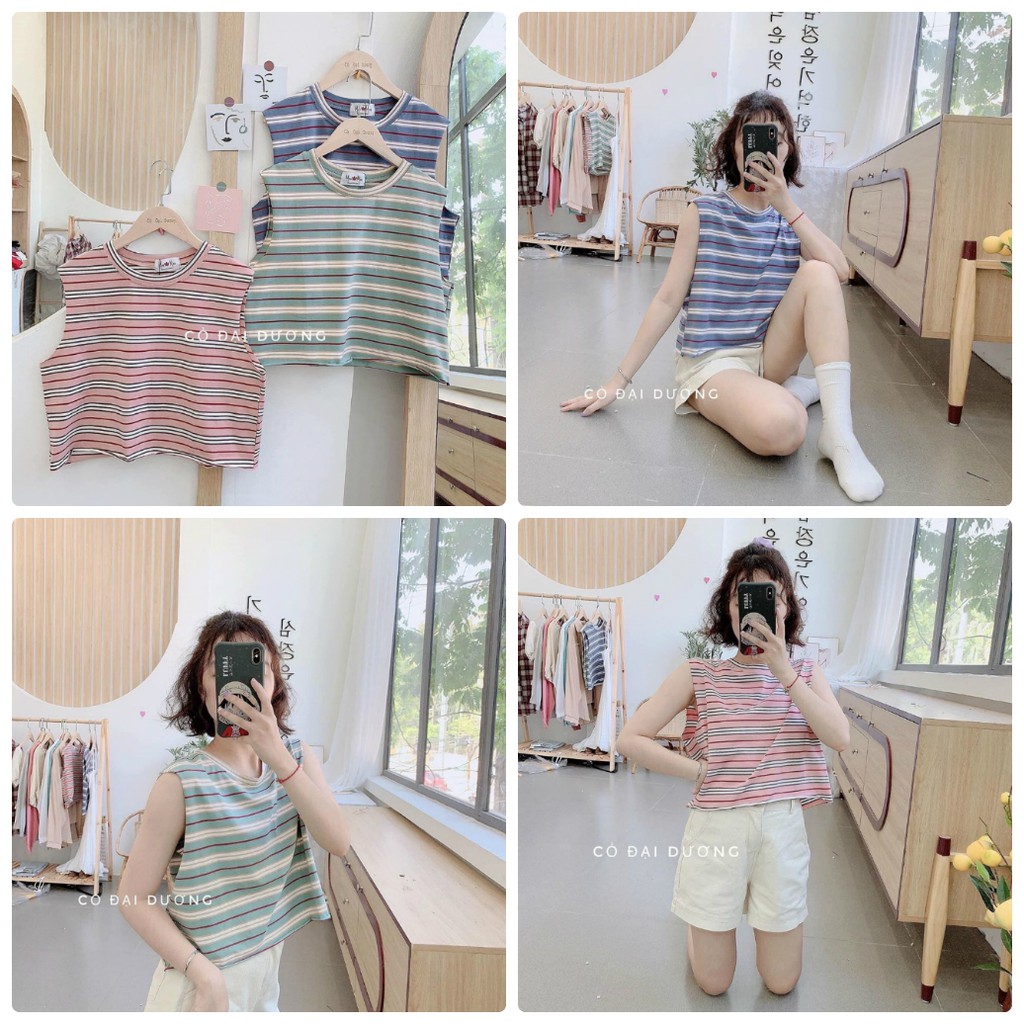 Áo tanktop kẻ sọc ngang 3 màu siêu đẹp kèm ảnh/video thật xưởng sỉ nguyễn hoa