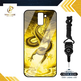 Ốp lưng Vina Case dành cho Samsung J8/A6 Plus rồng vàng kính cường lực 9H-Tặng kèm dây đeo điện thoại