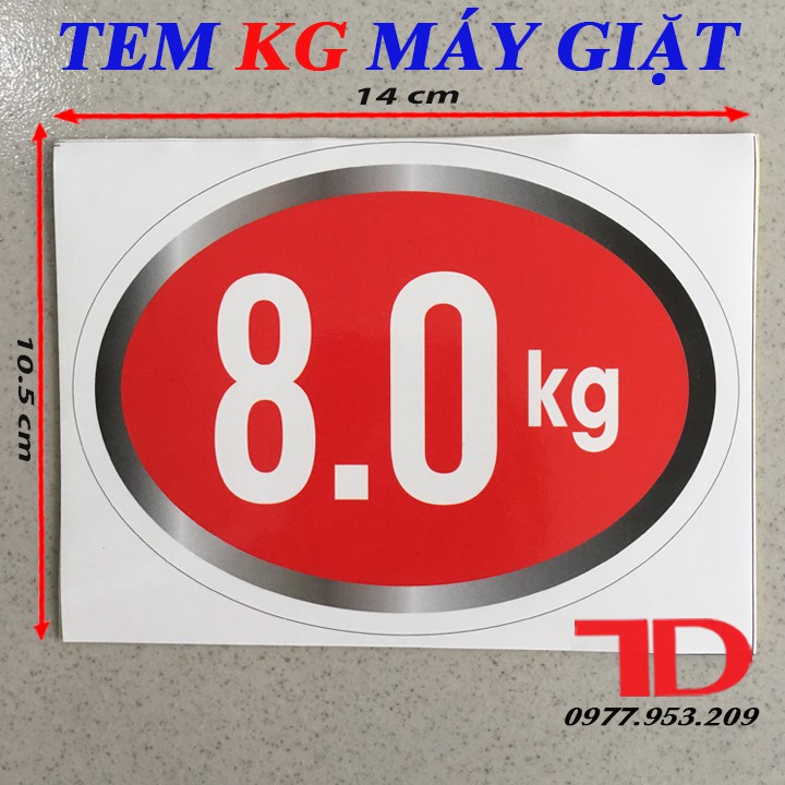 Tem KG Dán Máy Giặt Loại 8KG