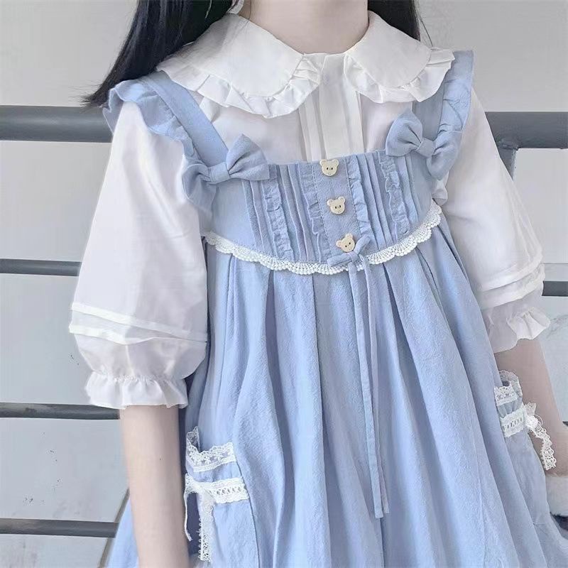 Áo Sơ Mi Tay Phồng Ngắn Cổ Búp Bê Phong Cách Lolita Nhật Bản Thời Trang Mùa Hè Cho Nữ