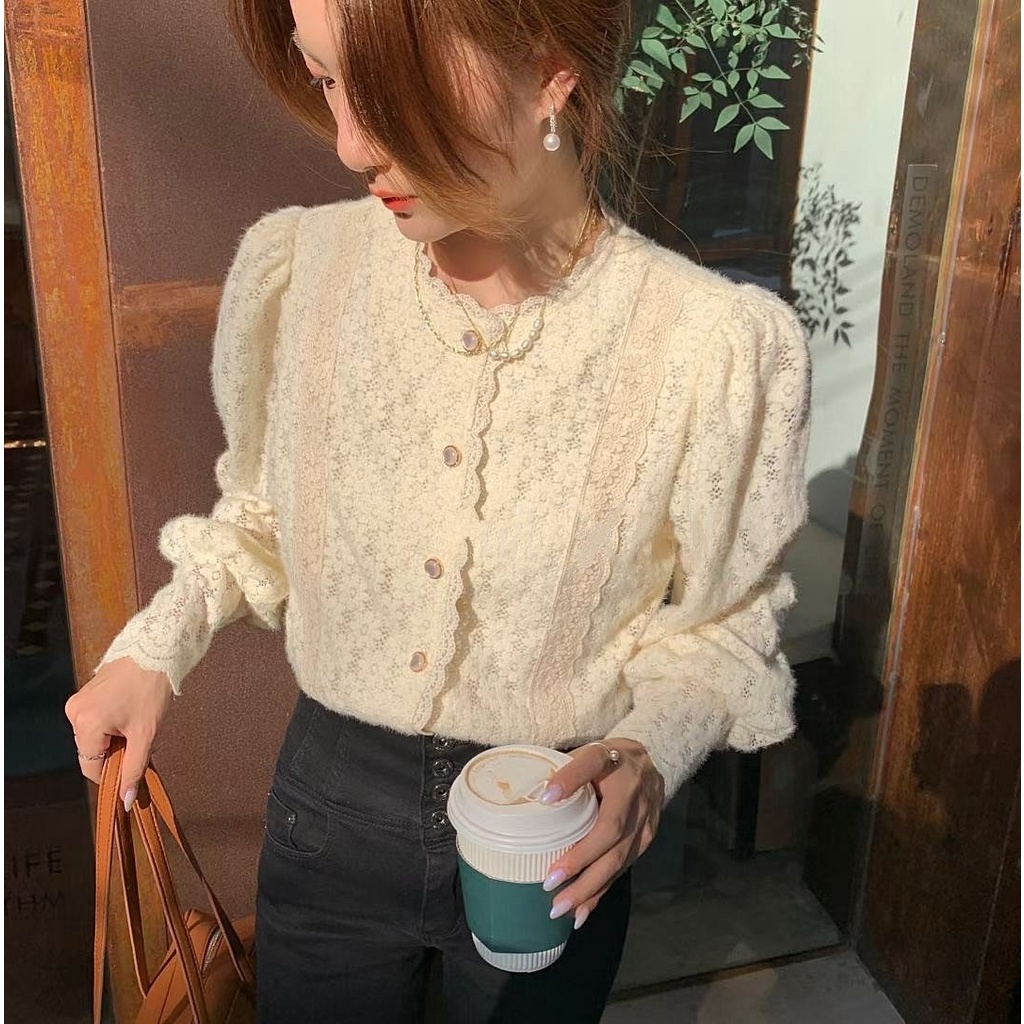 Áo sơ mi tay dài phồng dáng rộng kiểu Pháp dễ phối đồ