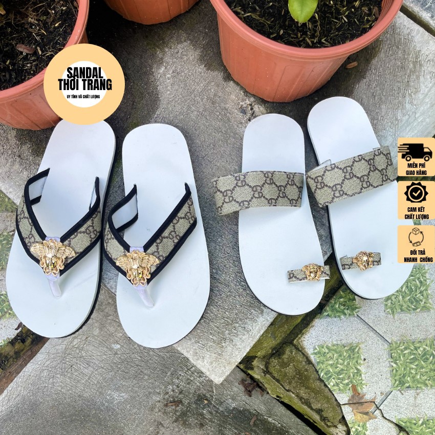 Dép cặp nam nữ, SANDALTHOITRANG, Dép sandal nữ xỏ ngón và Dép nam quai kẹp Trắng/Vàng sandal đồng nai full size 30-44