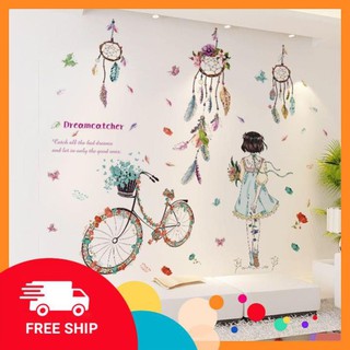 ⚡️𝗙𝗥𝗘𝗘𝗦𝗛𝗜𝗣⚡️ Decal dán tường cô gái và vòng bắt giấc mơ