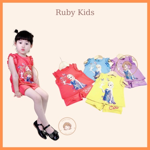 Bộ Mặc Nhà Bé Gái In hình Elsa Chất Cotton Xịn Thoáng Mát Dáng áo Chữ A Sát Nách Siêu Xinh Ruby