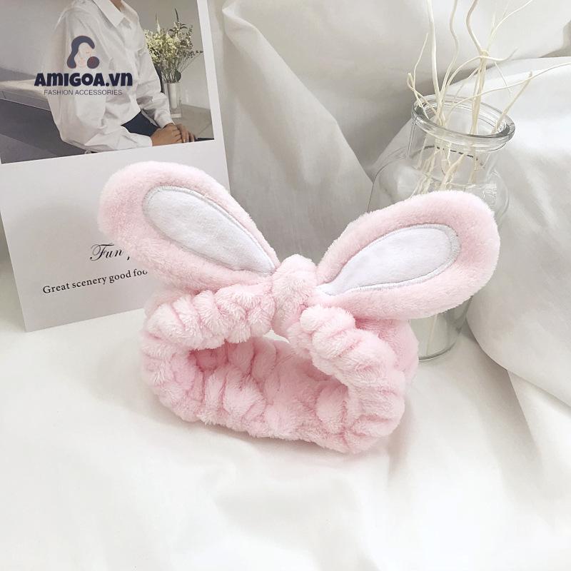 Băng Đô Rửa Mặt Trang Điểm Thiết Kế Thắt Nút Hình Tai Thỏ Đơn Giản