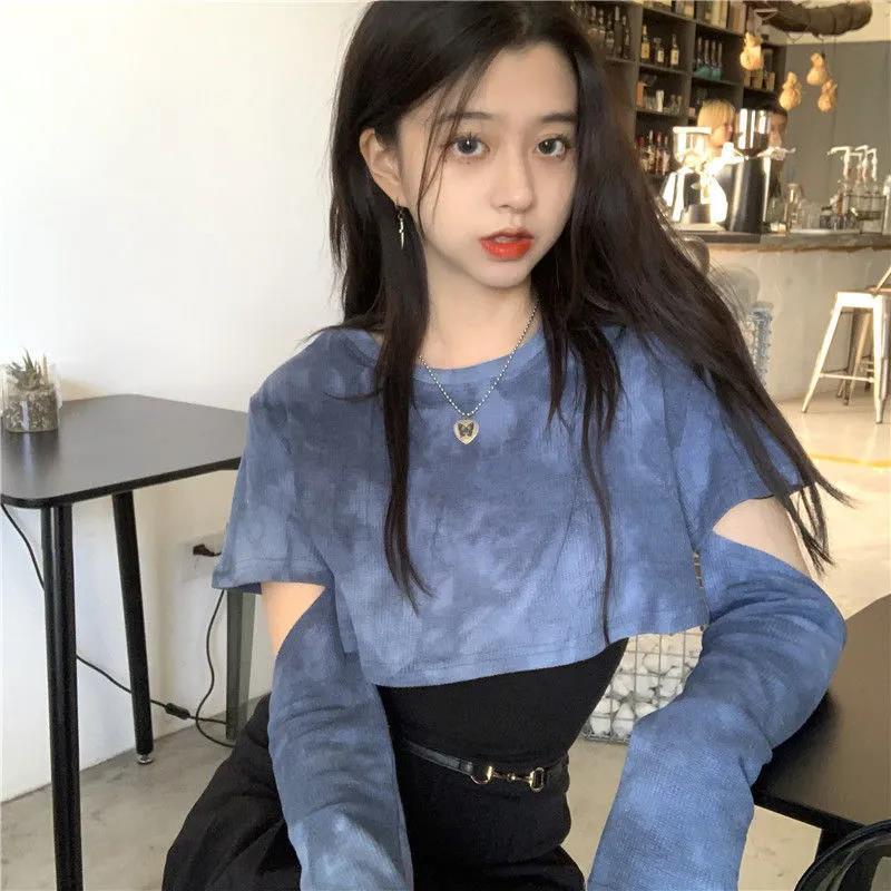 IELGYÁo Hai Dây Ngắn Eo Cao Màu Nhuộm Phong Cách Harajuku Đường Phố Mới Cho Nữ