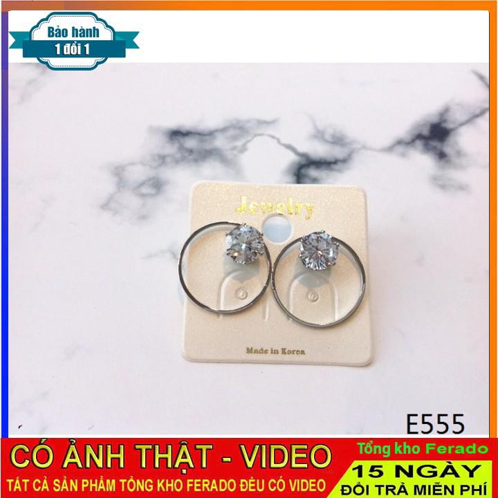 [ xả kho ] - KHUYÊN TAI VONG BẠC ĐÍNH ĐÁ CAO CẤP HÀN QUỐC - E555