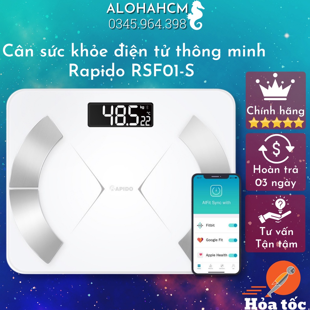 Cân Điện Tử Bluetooth Rapido RSF01-S Cao Cấp - Phân Tích Chỉ Số Cơ Thể, Phân Tích 8 Chỉ Số Về Điện Thoại Qua Bluetooth