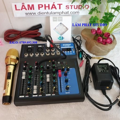 HOT * Combo Mixer Yamaha F4 Bluetooth Màn Hình LED Thế Hệ Mới Và Micro Karaoke CAF P12