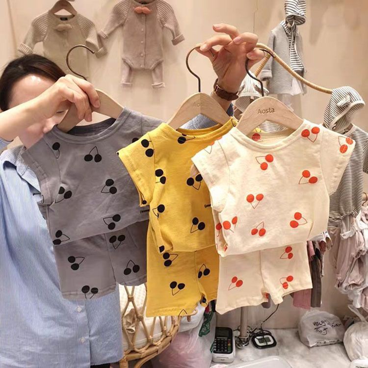 Set Áo Thun Ngắn Tay In Hình Quả Cherry Và Quần Short Thời Trang Mùa Hè Mới Cho Bé Gái