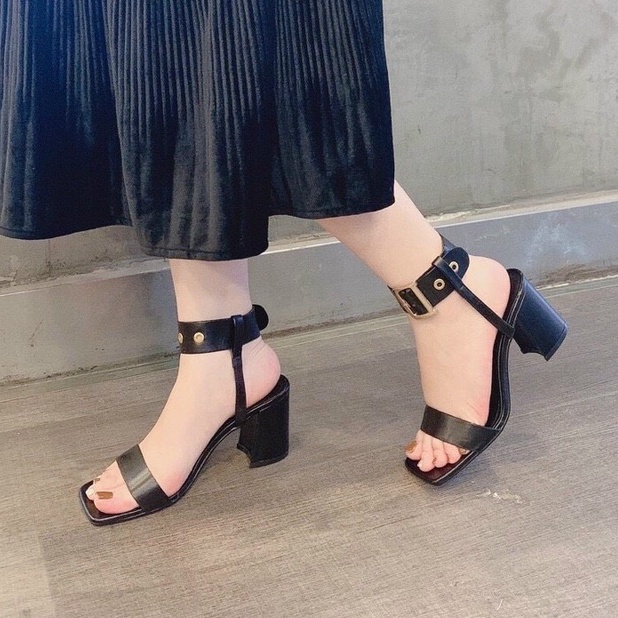 Sandal cao gót chiến binh đính khuy 6 cm, giày cao gót nữ Chị Đẹp Store mã A90