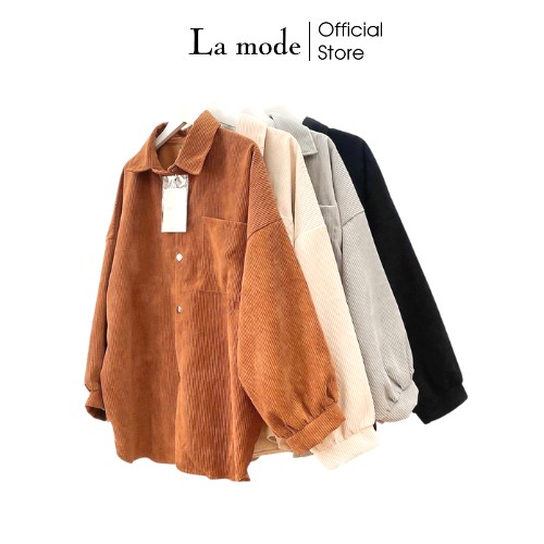 Áo Sơ Mi Nhung Gân Tăm Dáng Dài Form Rộng Nam Nữ - La mode