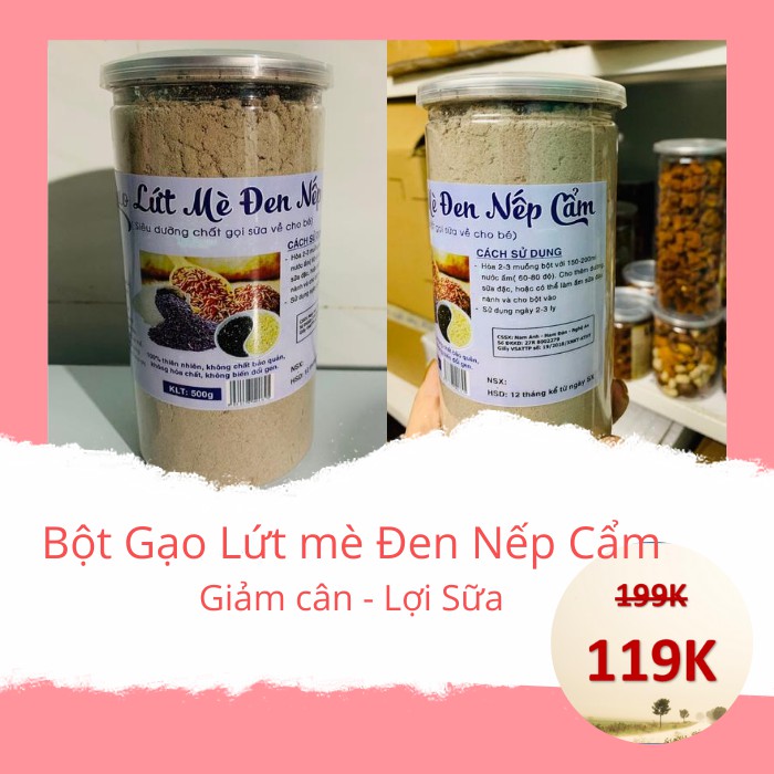 Bột Gạo Lứt Mè Đen Nếp Cẩm Hỗ Trợ Giảm Cân Lợi Sữa Hũ 500gr BX007