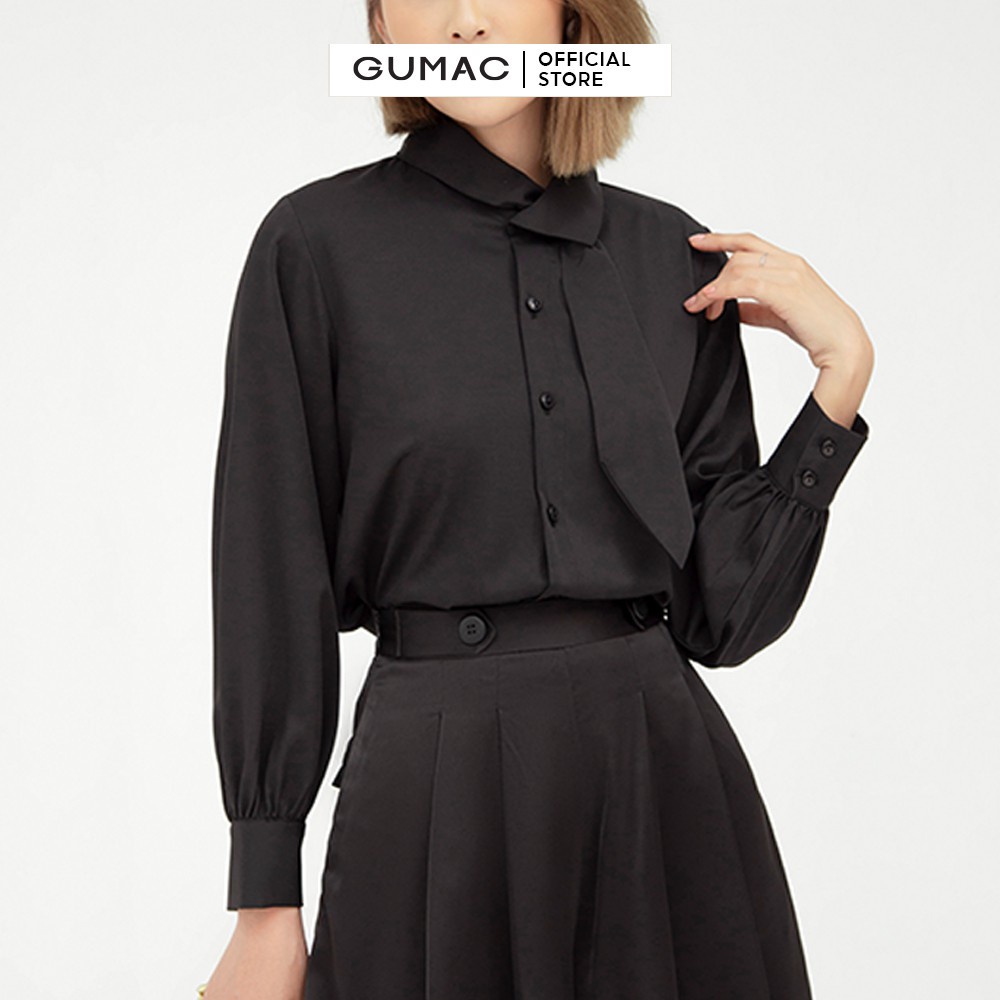 [Mã WABRGU55 giảm 12% đơn 99K] Áo sơ mi nữ phối nơ chéo GUMAC sơ mi chất liệu lụa cao cấp AB514