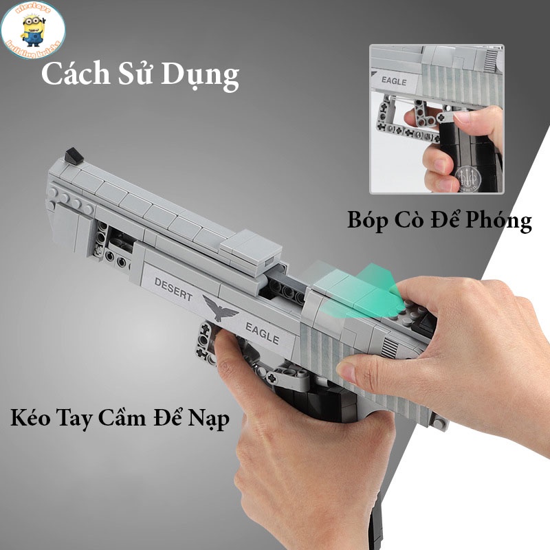 Đồ Chơi Lắp Ráp Kiểu LEGO CSGO , Free Fire Mô Hình Lục Bạc Desert Eagle Silver Pistolll Model XB24004 Với 528 Mảnh Ghép