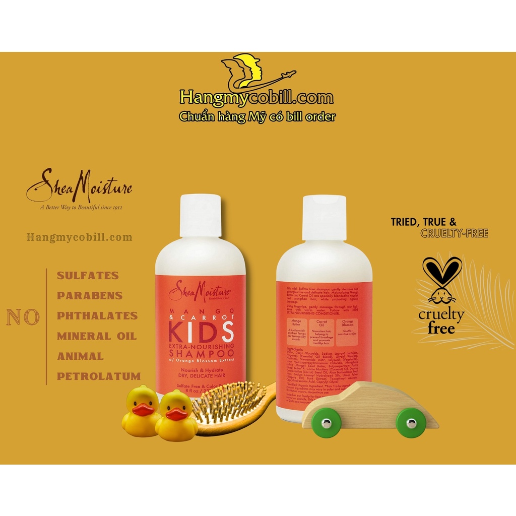 (có bill nhập)DẦU GỘI - XẢ CHO BÉ SHEA MOISTURE MANGO&amp;CARROT KIDS 237ML