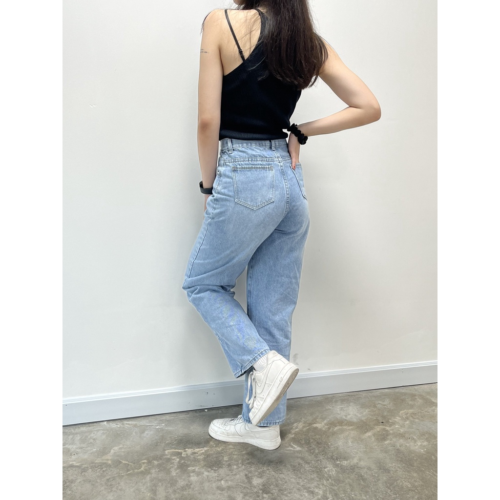 Quần bò Jeans Baggy Nữ ống rộng cạp cao, quần vải bò dày chất đẹp, không giãn, dáng suông | BigBuy360 - bigbuy360.vn