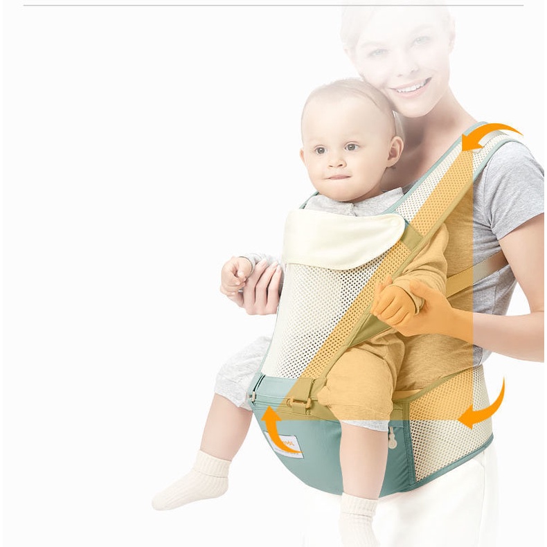 Địu Em Bé 6 Tư Thế HAPPY BEAR - Địu Em Bé Có Bệ Ngồi, Địu em bé trợ lực thoáng khí cho bé 3-36 tháng