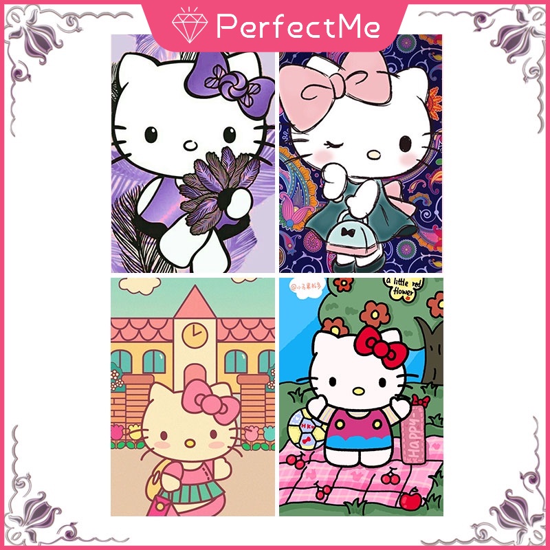 Bộ tranh đính đá 5D họa tiết hoạt hình Hello Kitty độc đáo kích thước 30x40 DIY dùng trang trí nhà cửa
