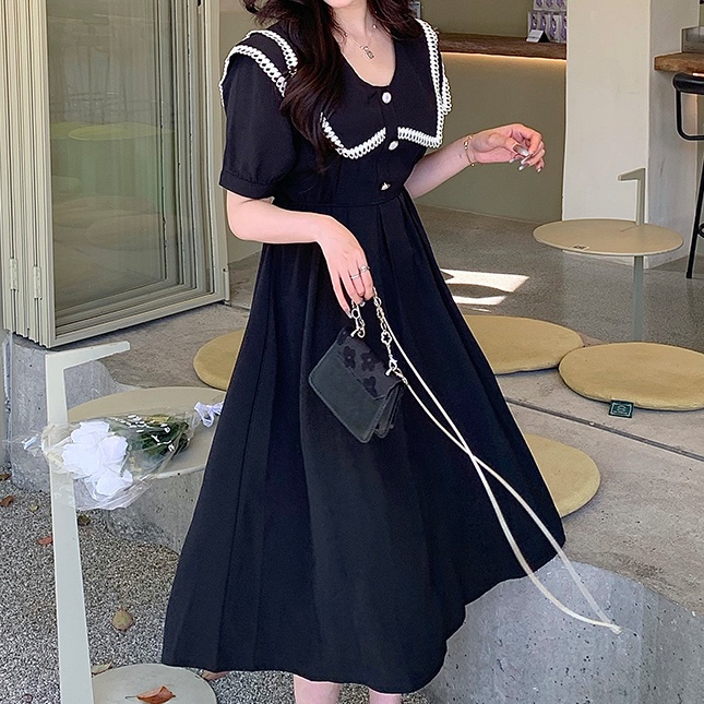 Đầm SUXI dáng chữ A tay ngắn phong cách vintage đơn giản thời trang mùa hè dành cho nữ