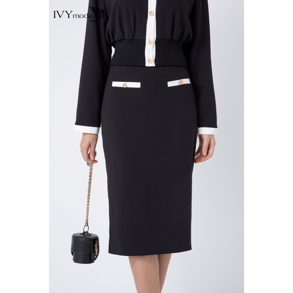 Chân váy bút chì phối màu IVY moda MS 31M6943