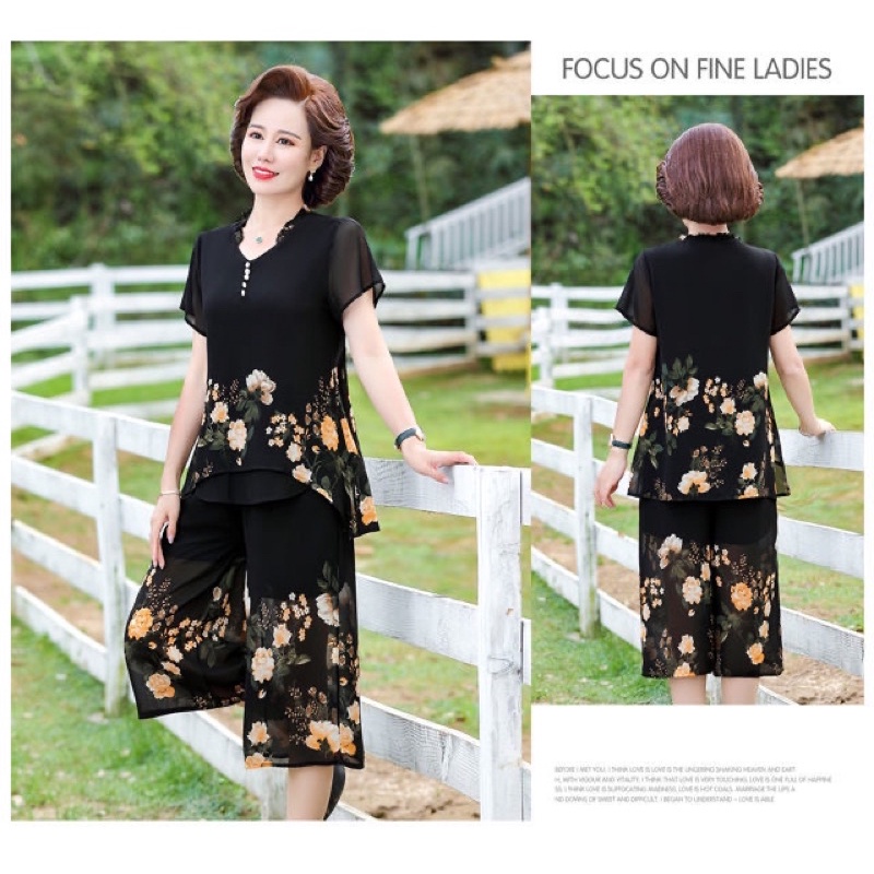 Bộ quần áo trung niên voan