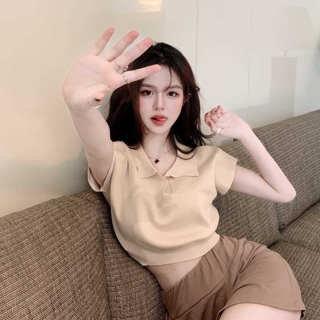 Jiashucheng Áo Thun polo Dệt Kim Mỏng Tay Ngắn Kiểu Retro Xinh Xắn Cho Nữ