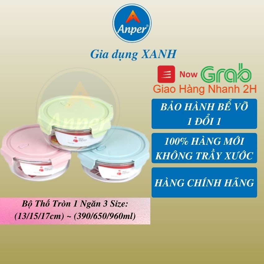 Hộp thuỷ tinh cơm văn phòng Tròn  Anper, đựng thực phẩm  chia ngăn chống tràn dùng được trong lò vi sóng Lock Lock | BigBuy360 - bigbuy360.vn