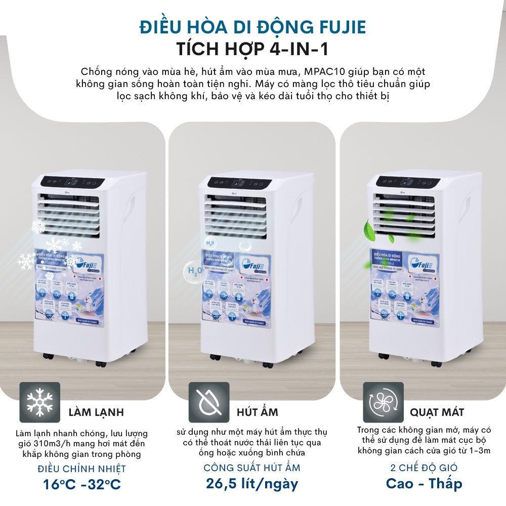 Máy lạnh di động FUJIE Công suất 7000BTU - 14000BTU - Công nghệ Nhật Bản - Bảo hành điện tử toàn quốc 2 năm