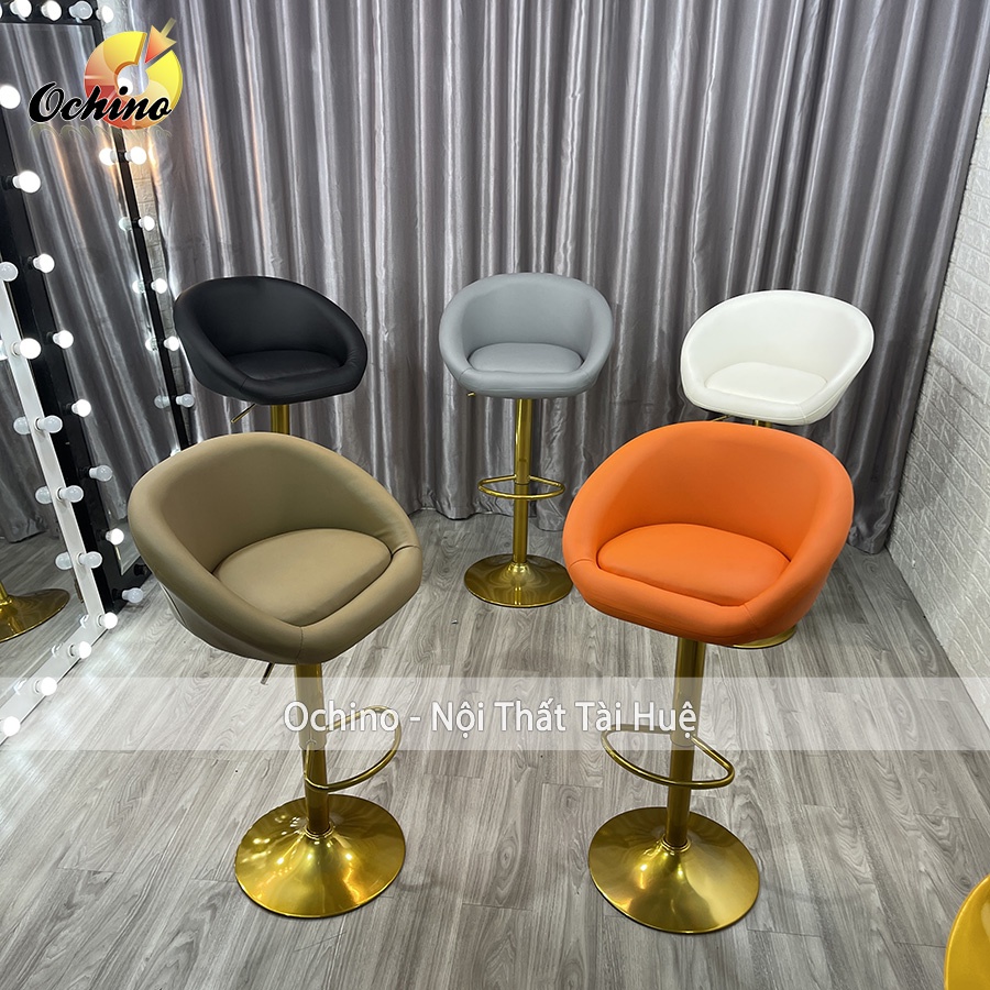 Ghế Bar, Ghế Trang Điểm Mẫu Da Tay Liền Sang Chảnh Chân Vàng K1 Sang Chảnh Điều Chỉnh Độ Cao 60/80 Và Xoay 360 Độ