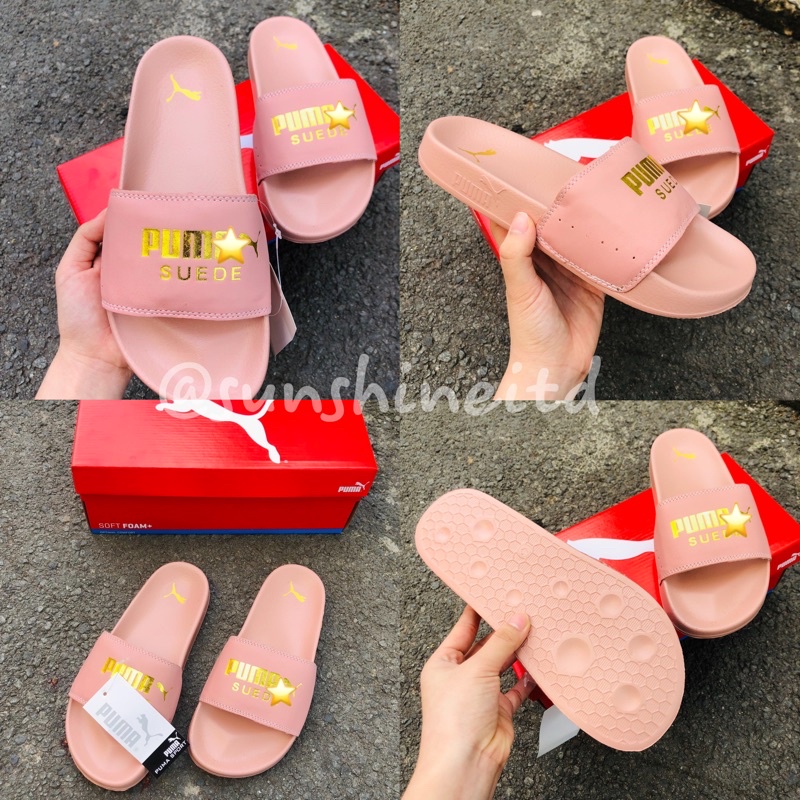 Dép Suede Quai Ngang Lót Bông Đế Đúc Cao Su Màu Đen Xám Hồng