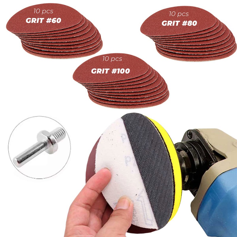Set 30 Đĩa Chà Nhám 60 / 80 / 100 / 5 inch Gắn Máy Khoan Điện Kèm Tấm Đệm Lưng