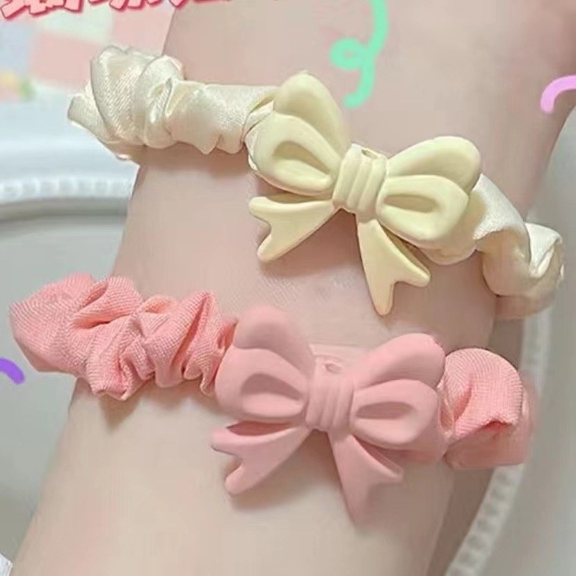 Cột tóc vải scrunchies hàn quốc kèm nơ HỒNG KEM dễ thương S19