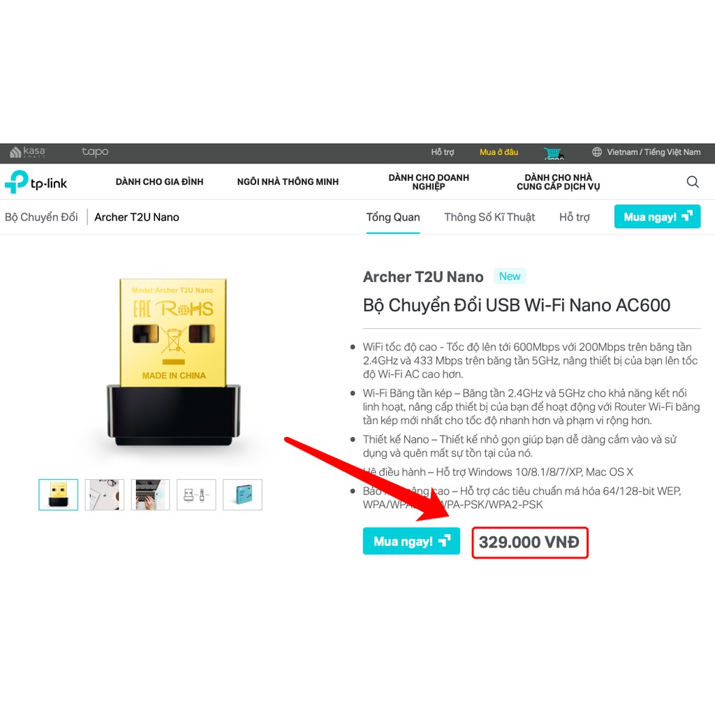 TP-Link AC 600Mbps USB kết nối Wifi Băng tần kép Tăng cường kết nối Wi-Fi - Archer T2U Nano - Hàng Chính Hãng | BigBuy360 - bigbuy360.vn