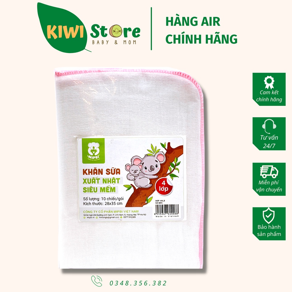 Khăn sữa xuất nhật siêu mềm Mipbi 2/3/4 lớp cho bé (gói 10 chiếc 28x35)