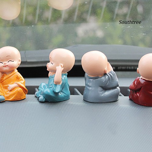 Set 4 Tượng Chú Tiểu Hoạt Hình Mini Dễ Thương Trang Trí Tiểu Cảnh / Nhà Cửa / Xe Hơi