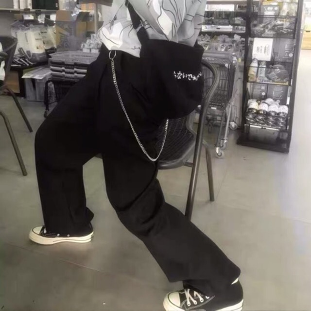 [SẴN] Quần vải ống rộng ulzzang kèm chuỗi xích siêu chất streetstyle hip hop