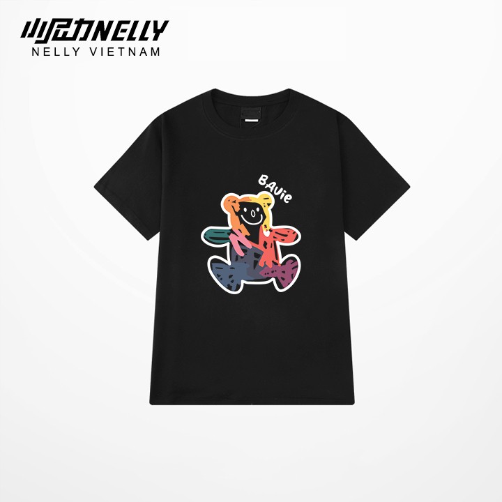 Áo thun tay lỡ NELLY cotton 4 chiều dáng unisex in hình gấu bavie mã N0085