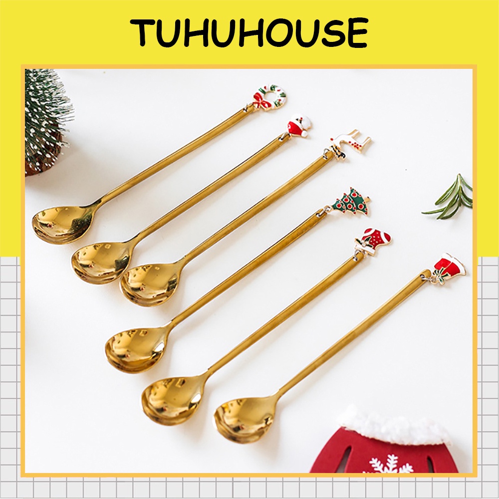 Muỗng cà phê inox Giáng Sinh dễ thương, thìa cà phê inox 304 hoạ tiết trang trí decor bàn ăn – TUHUHOUSE