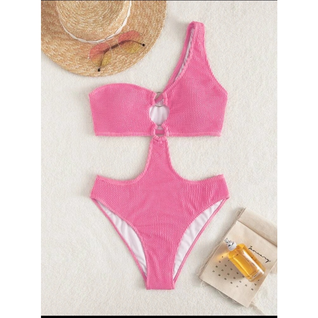 Bộ đồ bơi/Bikini một mảnh nữ màu hồng trendy khoét eo gợi cảm tôn dáng, sáng da, Thời trang đi biển, hàng mới về