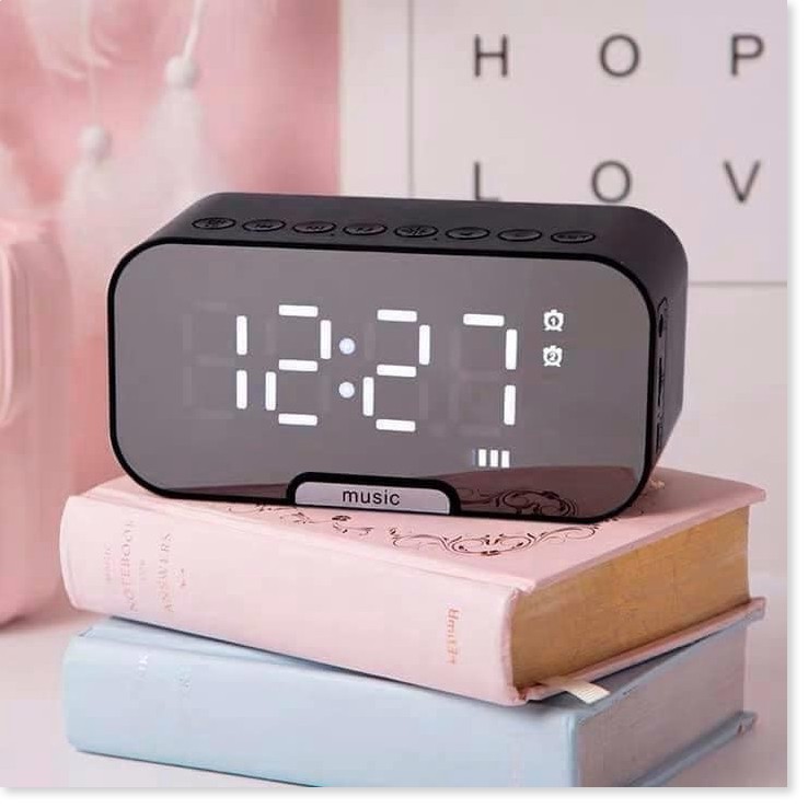 Loa bluetooth mini ️FREESHIP️mặt kính tràn viền kèm đồng hồ báo thức 2021