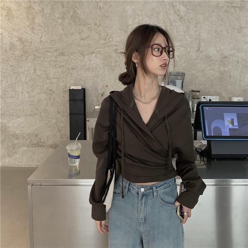 Áo hoodie lửng dài tay thiết kế mới cho nữ