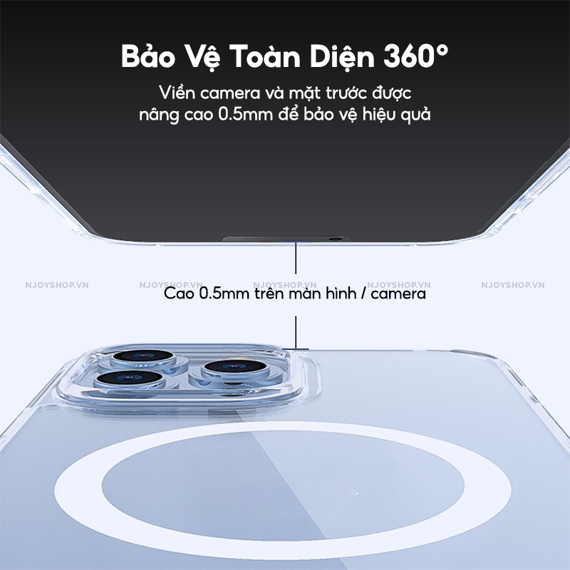 Ốp Lưng Trong Suốt Ultra Hybrid Magnetic Hỗ Trợ Sạc Không Dây Từ Tính Chống Sốc Bảo Vệ Camera 13 Pro Max Njoyshop