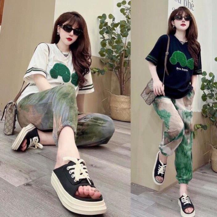 Set Đồ Nữ Dài Thể Thao, Đồ Bộ Thể Thao Nữ Big Size Form Rộng Phối Họa Tiết Chất Thun Cotton Đủ Size 45-70kg. KuteShop