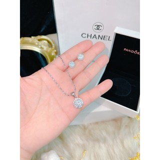 sét dây chuyền bông tai đá mạ kim