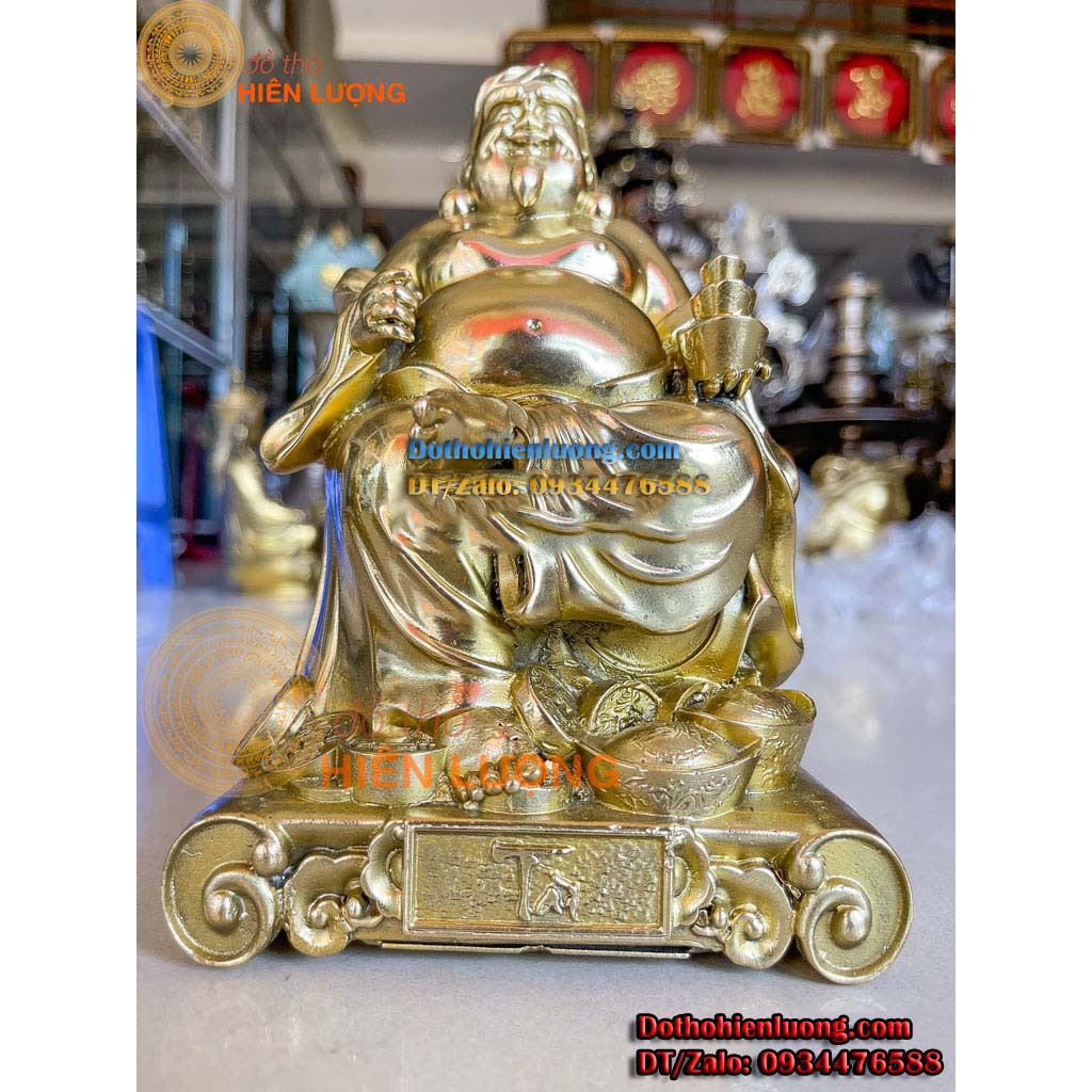 Bộ Tượng Thần Tài - Thổ Địa Màu Vàng Trơn Bằng Đồng Nguyên Chất cao 19cm