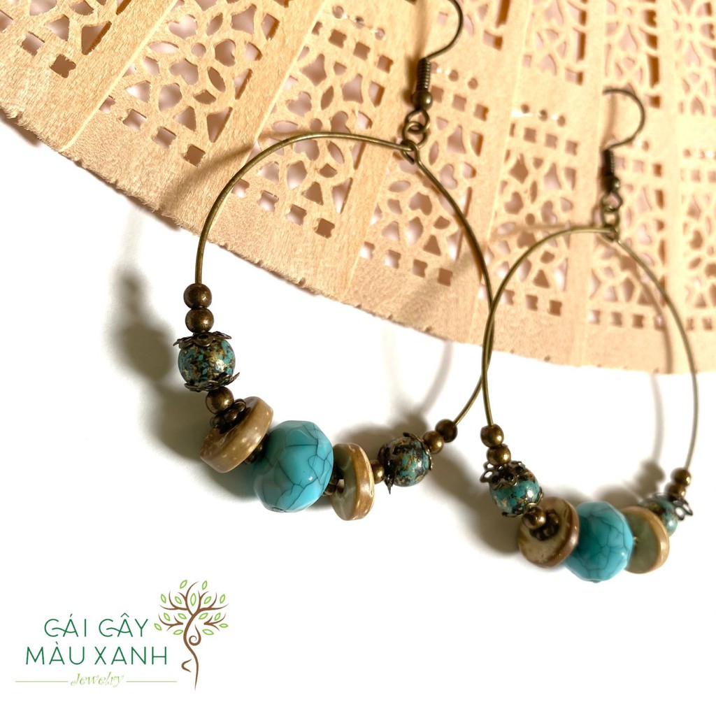 KHUYÊN TAI BOHO TRÒN NGỌC XANH