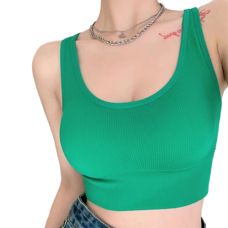 Brroa Áo Tank Top Thể Thao Đơn Giản Có Mút Đệm Mềm Dây Chéo Lưng Ôm Dáng Gợi Cảm Cho Nữ