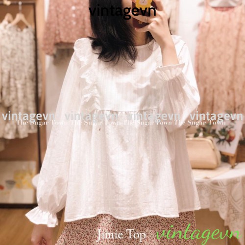 Áo babydoll trắng tiểu thư, áo sơ mi kiểu bèo xinh 2021 FREESHIP A,036