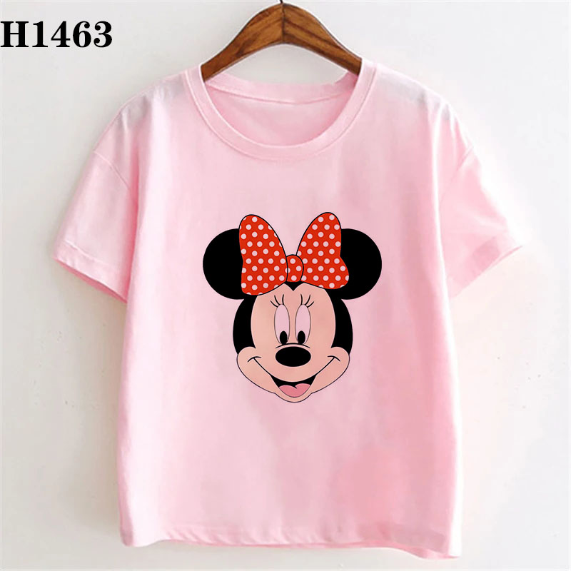 DISNEY Áo Thun Tay Ngắn Màu Hồng In Hình Chuột Mickey Thời Trang Mùa Hè Cho Bé Gái